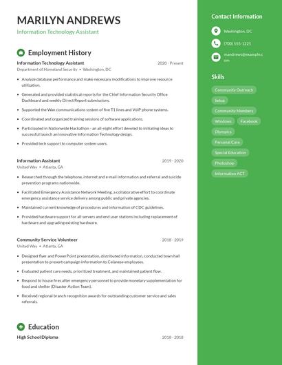 Information Technology Assistant Resume