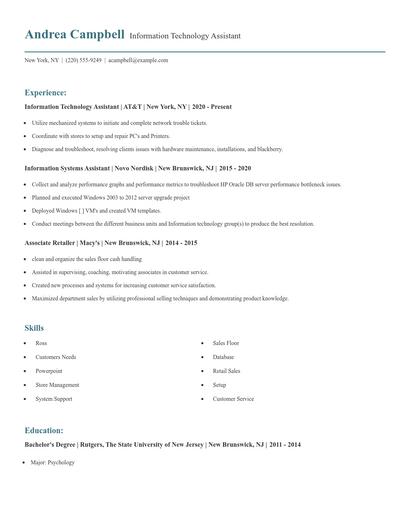 Information Technology Assistant Resume