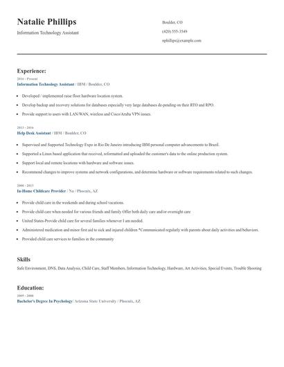 Information Technology Assistant Resume