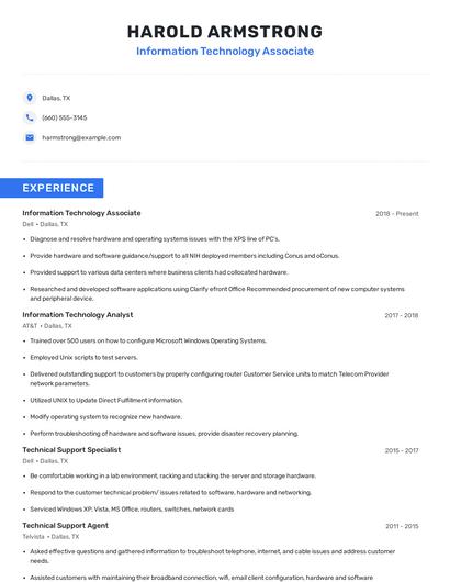 Information Technology Associate Resume