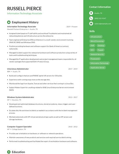 Information Technology Associate Resume