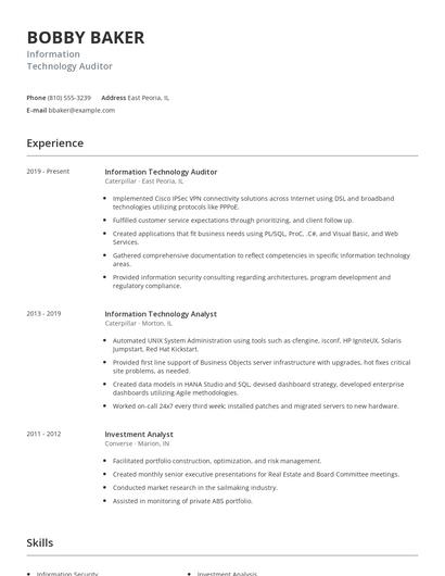Information Technology Auditor Resume