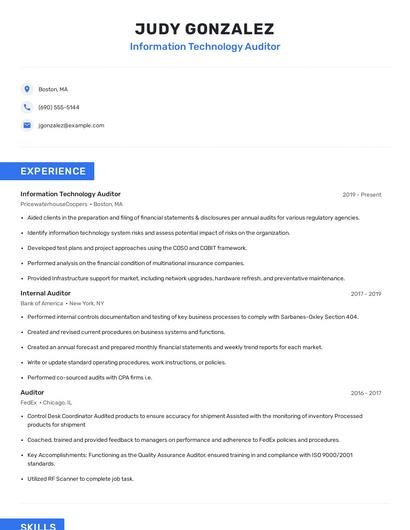 Information Technology Auditor Resume