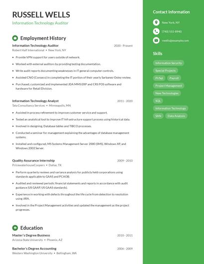 Information Technology Auditor Resume