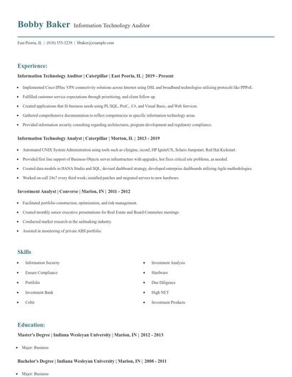 Information Technology Auditor Resume