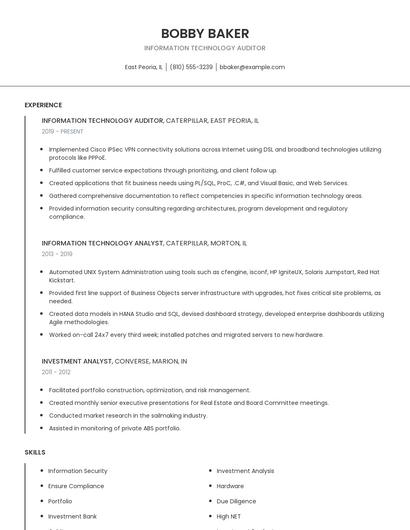 Information Technology Auditor Resume