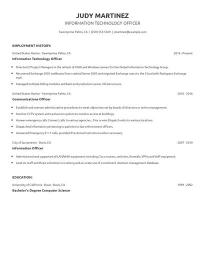 Information Technology Officer Resume