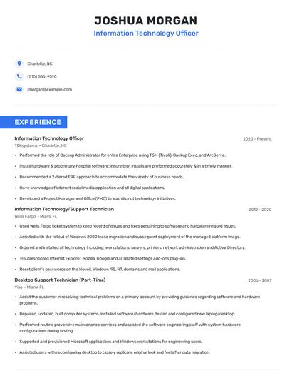 Information Technology Officer Resume