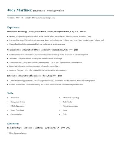 Information Technology Officer Resume