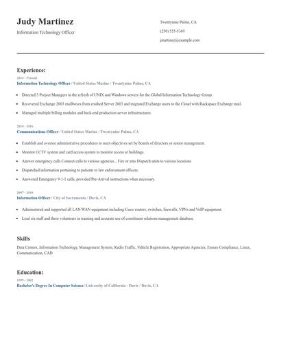Information Technology Officer Resume
