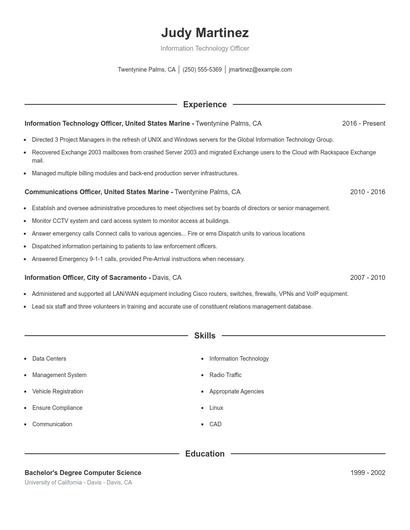 Information Technology Officer Resume