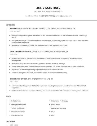 Information Technology Officer Resume