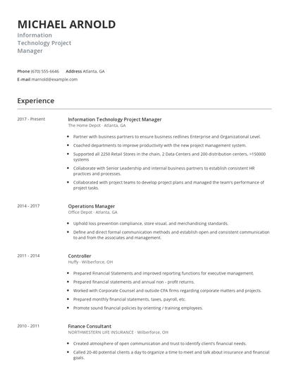 Information Technology Project Manager Resume