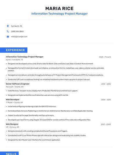 Information Technology Project Manager Resume
