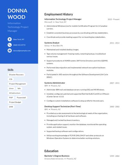Information Technology Project Manager Resume