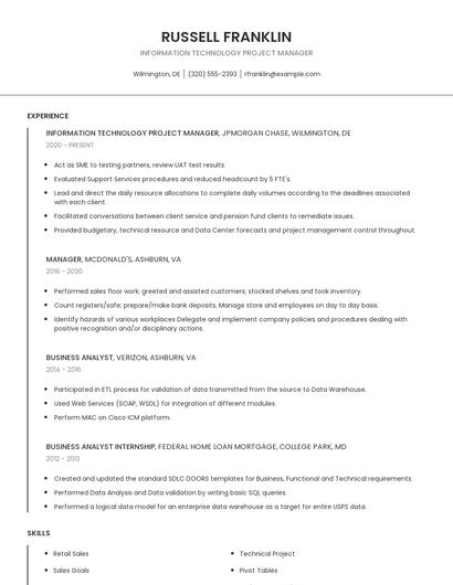 Information Technology Project Manager Resume