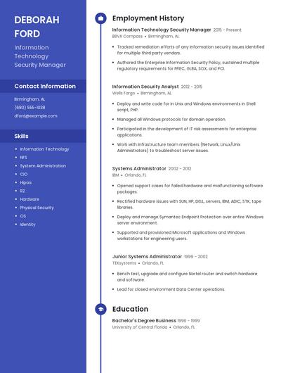 Information Technology Security Manager Resume