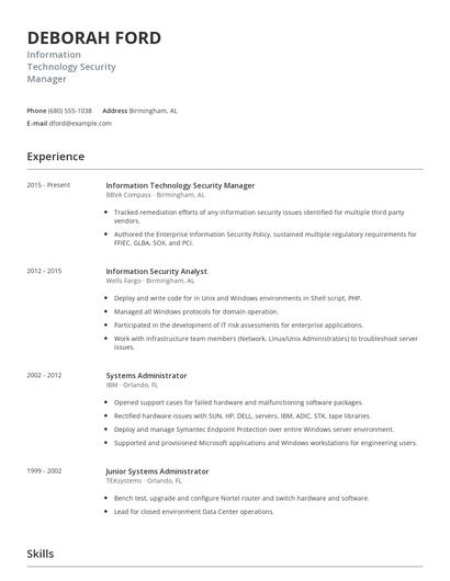 Information Technology Security Manager Resume