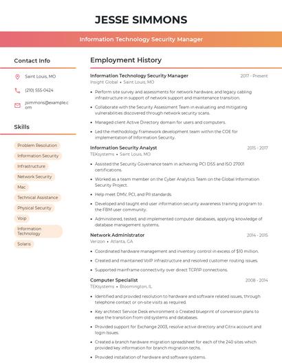 Information Technology Security Manager Resume