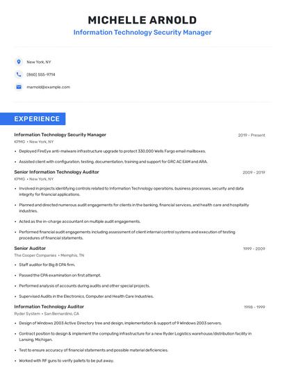 Information Technology Security Manager Resume