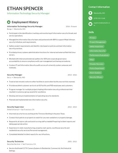 Information Technology Security Manager Resume