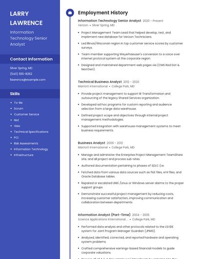 Information Technology Senior Analyst Resume
