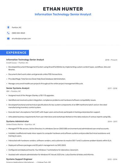 Information Technology Senior Analyst Resume