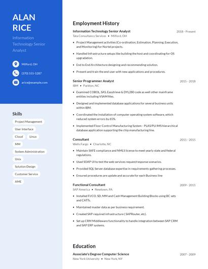 Information Technology Senior Analyst Resume