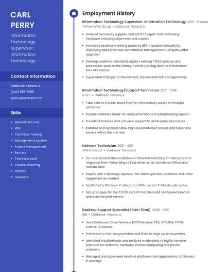 Information Technology Supervisor, Information Technology Resume