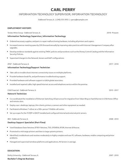 Information Technology Supervisor, Information Technology Resume