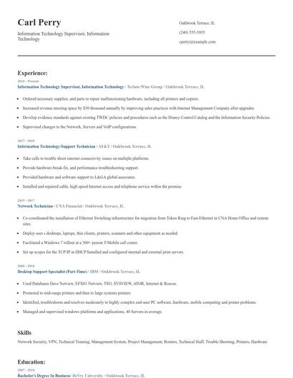 Information Technology Supervisor, Information Technology Resume