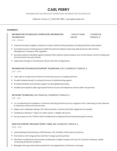 Information Technology Supervisor, Information Technology Resume