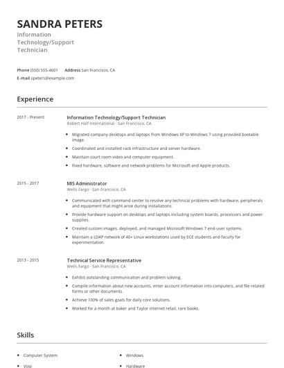 Information Technology/Support Technician Resume