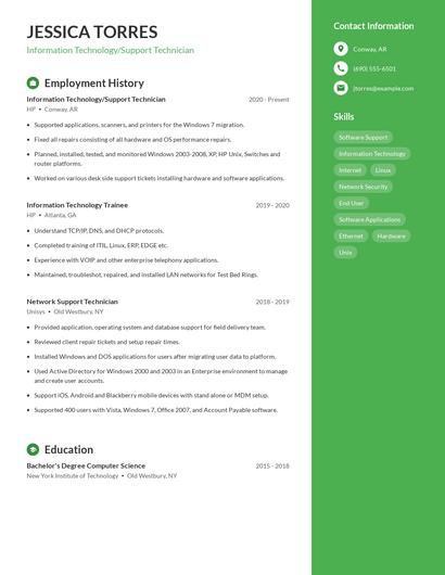 Information Technology/Support Technician Resume