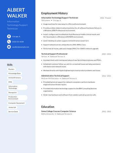 Information Technology/Support Technician Resume