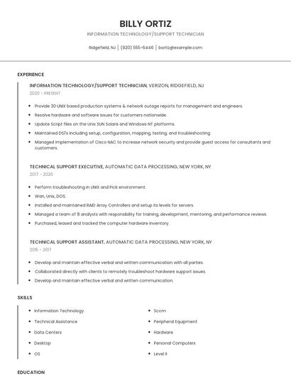 Information Technology/Support Technician Resume