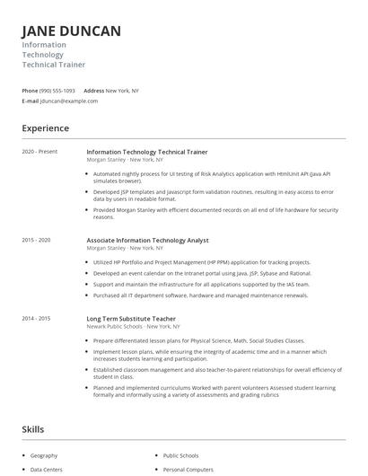 Information Technology Technical Trainer Resume