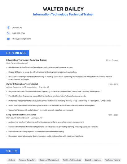 Information Technology Technical Trainer Resume