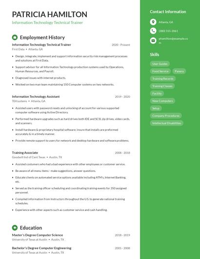 Information Technology Technical Trainer Resume