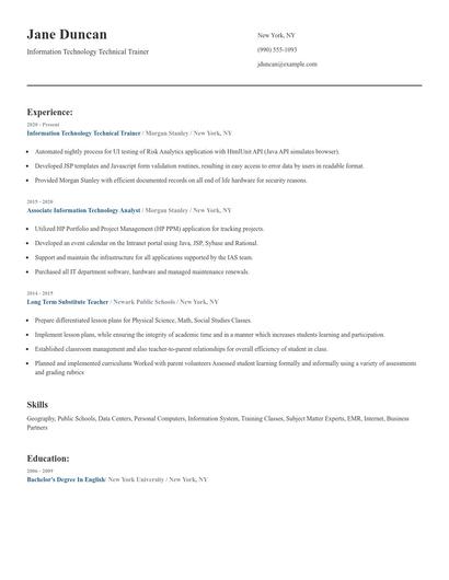 Information Technology Technical Trainer Resume