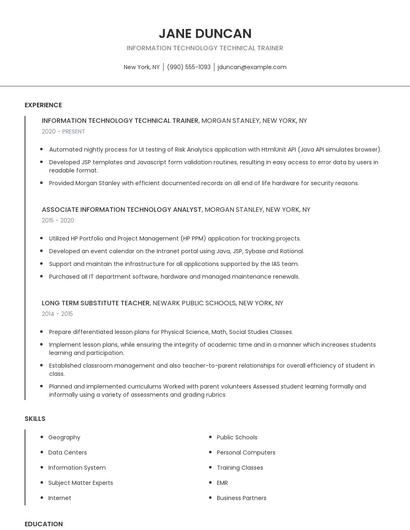 Information Technology Technical Trainer Resume