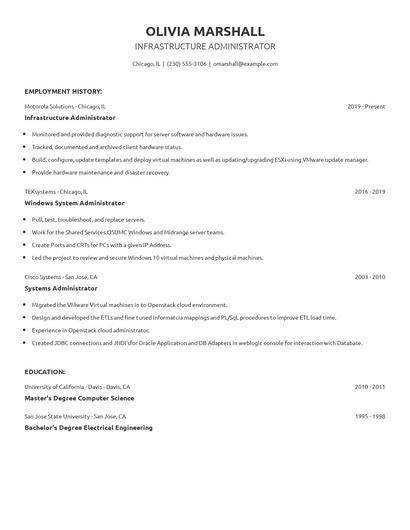 Infrastructure Administrator Resume
