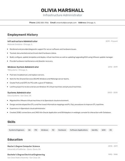 Infrastructure Administrator Resume