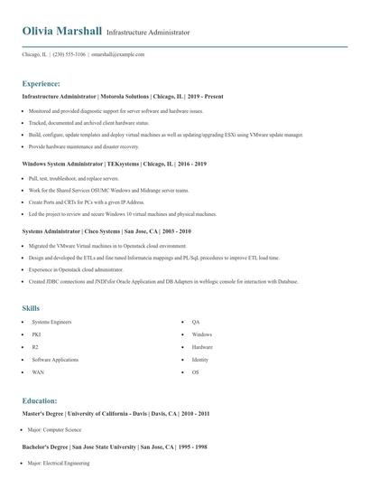 Infrastructure Administrator Resume