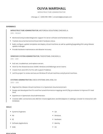 Infrastructure Administrator Resume