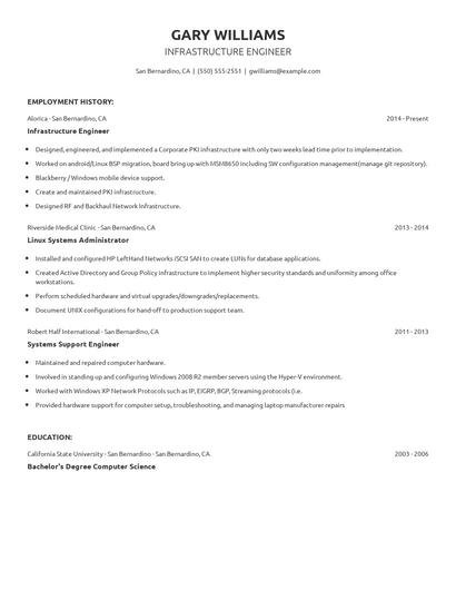 Infrastructure Engineer Resume