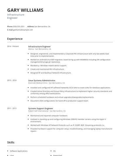 Infrastructure Engineer Resume
