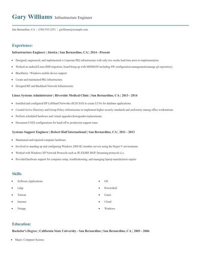 Infrastructure Engineer Resume