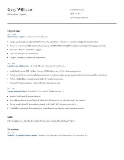 Infrastructure Engineer Resume