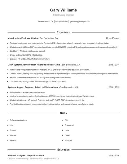 Infrastructure Engineer Resume